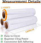 18 Inch 80 Gauge Stretch Film 1100ft 4 Rolls - Single Layer PE Plastic Wrap, Industrial Pallet Wrapping for Heavy Duty Shipping Storage, 350% Stretch Clear Packaging Film