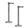 CCW Series RBB-100 - Set of 2 Stanchion Retractable Belt Barriers (7.5 Foot Belt, Black with"This LINE Closed" White Letters Belt with Satin Stainless Steel Post)