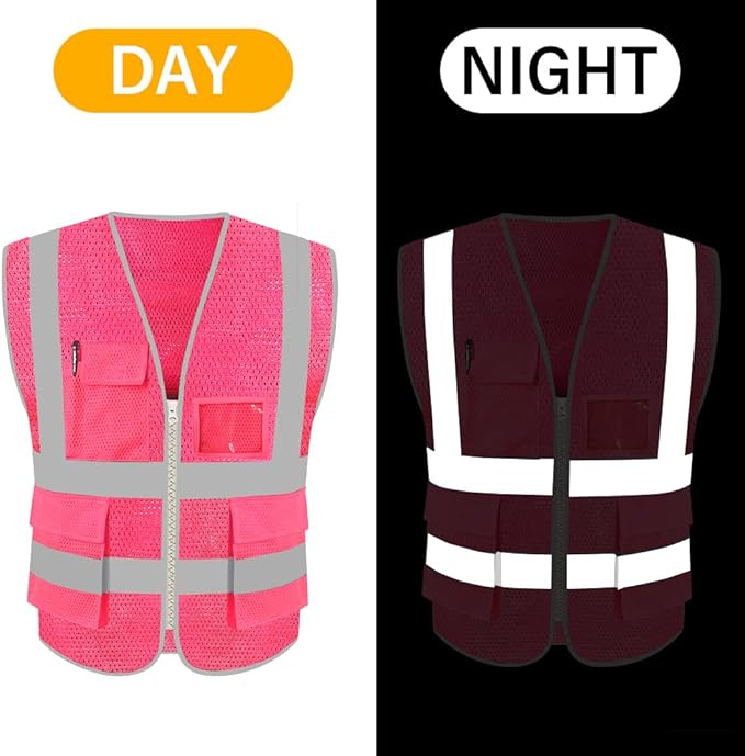 HYCOPROT High Visibility Mesh Safety Reflective Vest with Pockets and Zipper, Meets ANSI/ISEA Standards