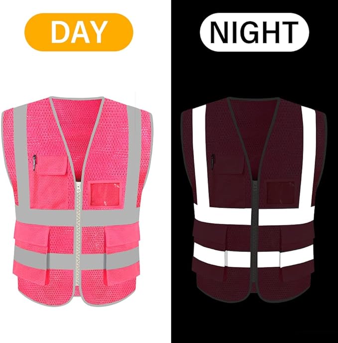 HYCOPROT High Visibility Mesh Safety Reflective Vest with Pockets and Zipper, Meets ANSI/ISEA Standards