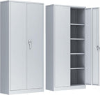 INTERGREAT Metal Storage Cabinet,72" Steel Lockable File Cabinet with Locking Doors and Adjustable Shelves,Locking Tool Cabinets for Office,Home,Garage,Gym,School (Cement Grey)