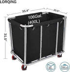 105 Gal Rolling Laundry Basket, Commercial 400L Large Capacity Heavy Duty Clothing Laundry Cart with Stainless Steel Frame and Removable Bag