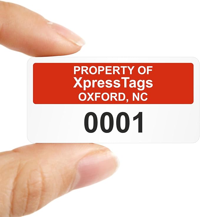 XpressTags 1" x 2" Sequential Number Custom Labels, Fixed Inventory Asset Tags, Permanent Adhesive Vinyl Stickers for equipments Pack Sizes 100 to 5000, Made in USA