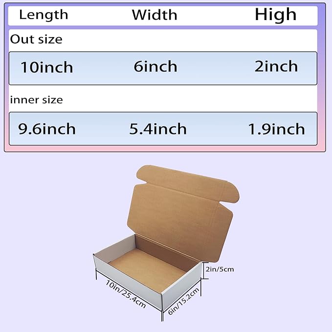 10x6x2 inches Shipping Boxes Set of 25, White Cardboard Box Kraft Corrugated Mailer Box，Boxes for Shipping E-commerce Packaging, Holidays Gift and Small Business Giving Literature Mailing