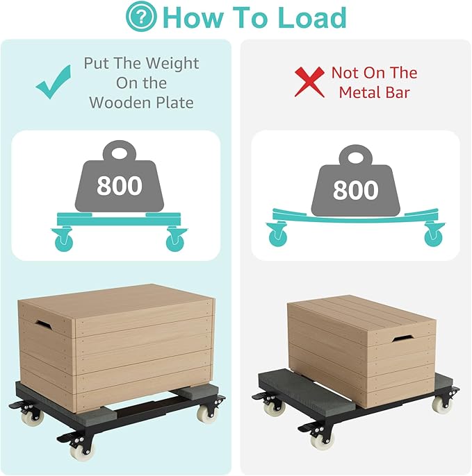 Heavy Duty Adjustable Furniture Moving Dolly - Furniture Movers with 4 Swivel Casters Wheels, Small Wood & Metal Floor Flat Dollies Cart, Set of 2