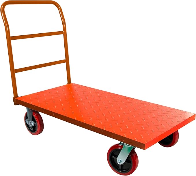 Platform Cart Industrial Dolly Cart Heavy Duty 60” x 30” Platform Hand Truck Push Cart Super Heavy Duty Diamond Plate Commercial Flatbed Cart with 3000Lb Capacity 8'' Moving Swivel Wheels (Orange)