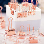 Paper Clips and Binder Clips Set, Metal Assorted Sized Binders with Push Pins, Cute Office Supplies for Desk, Desk Accessories, Rosegold