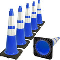 6 Pack 28" Large PVC Traffic Cones with Heavy-Duty Black Base, Garage Parking Lot Cones Structurally Stable Weatherproof Road Construction Safety Cones (6, Blue, 28" Large)