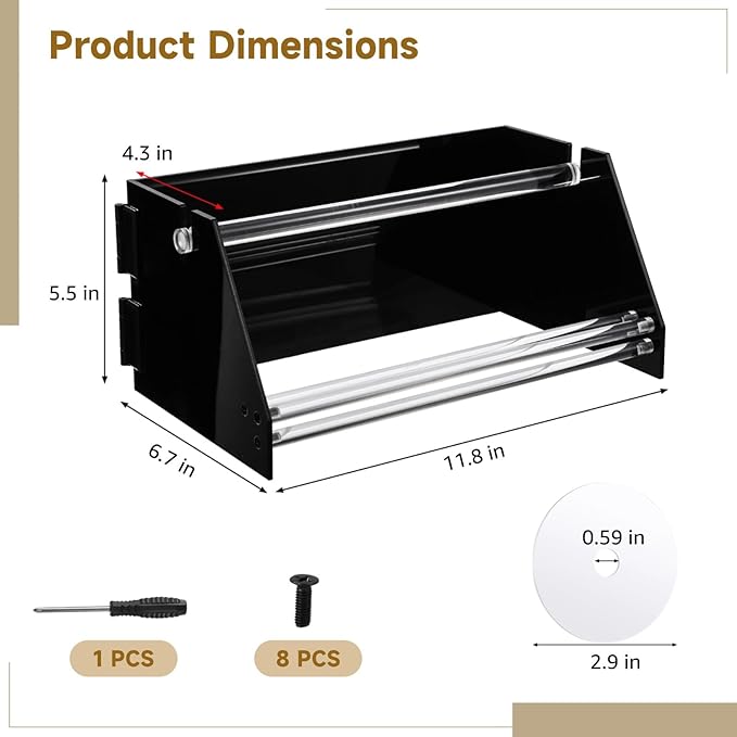 Foldable Acrylic Label Roll Dispenser, Adjustable Black Label Organizer, Holds Multiple Label Rolls, Large Desktop Roll Holder for Workspaces, Homes, Offices