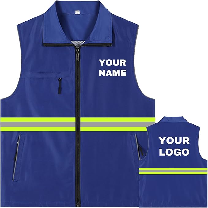 YOWESHOP Lightweight Zip-Up Safety Vest with Pockets for Outdoor Activities,Custom Logo Sleeveless Windbreaker