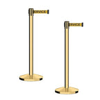 CCW Series RBB-100 - Set of 2 Stanchion Retractable Belt Barriers (11 Foot Belt, Yellow with"Out of Service" Black Letters Belt with Polished Brass Post)