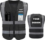 YOWESHOP High Reflective Visibility Safety Vest with Pockets and Zipper Custom Your Logo Safety Workwear