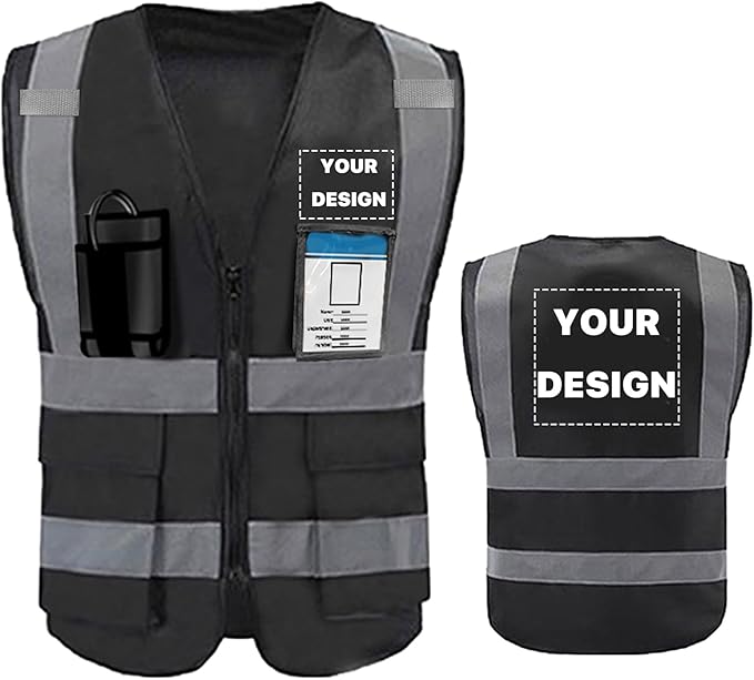 YOWESHOP High Reflective Visibility Safety Vest with Pockets and Zipper Custom Your Logo Safety Workwear