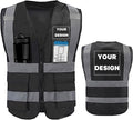 YOWESHOP High Reflective Visibility Safety Vest with Pockets and Zipper Custom Your Logo Safety Workwear