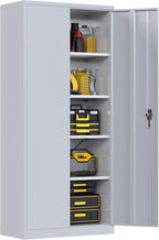 Metal Garage Storage Cabinet, Steel Lockable File Cabinet with 2 Doors and 4 Adjustable Shelves for Office Home Closet, Storage, Assembly Required, Gray, 71" H