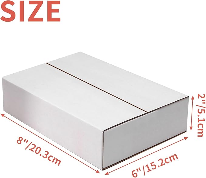 25 Packs Small Shipping Boxes 8x6x2 Inches, White Corrugated Cardboard Box for Shipping, Packing, Business, DIY