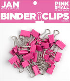 JAM PAPER Colorful Binder Clips - Small - 3/4 Inch (19 mm) - Pink Binderclips - 25/Pack
