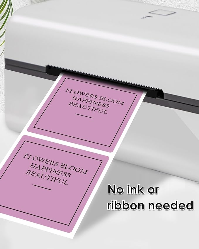 iEager Purple Square Thermal Label Stickers, 2"x2" Self-Adhesive Square Direct Thermal Labels with Perforation Line, 500 Sheets/Roll
