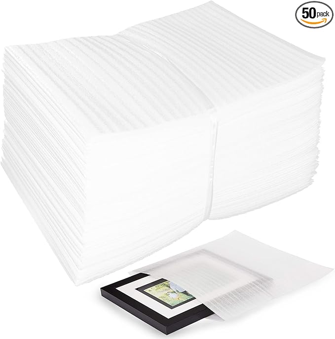 50 Pack 6''x10'' Cushion Foam Pouches, Moving Supplies for Dishes, Packing Foam for Dishes & Cups, Glass Packing Paper and Plate Protectors for Moving Fragile Items (150x250x1MM)