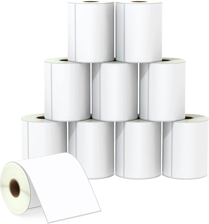 BETCKEY - 4" x 5" (102 mm x 127 mm) Large Shipping & Multipurpose Labels Compatible with Zebra & Rollo Label Printer,Premium Adhesive & Perforated [10 Rolls, 3500 Labels]