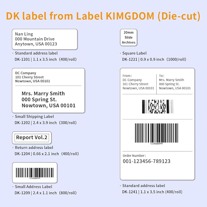 Label KINGDOM Replace for Brother DK-1221 (0.9 x 0.9 Inch/ 23 x 23 mm) Square White Paper Labels, Use with All QL Label Printers, 1000 Labels per Roll [5 Rolls + 1 Frame]