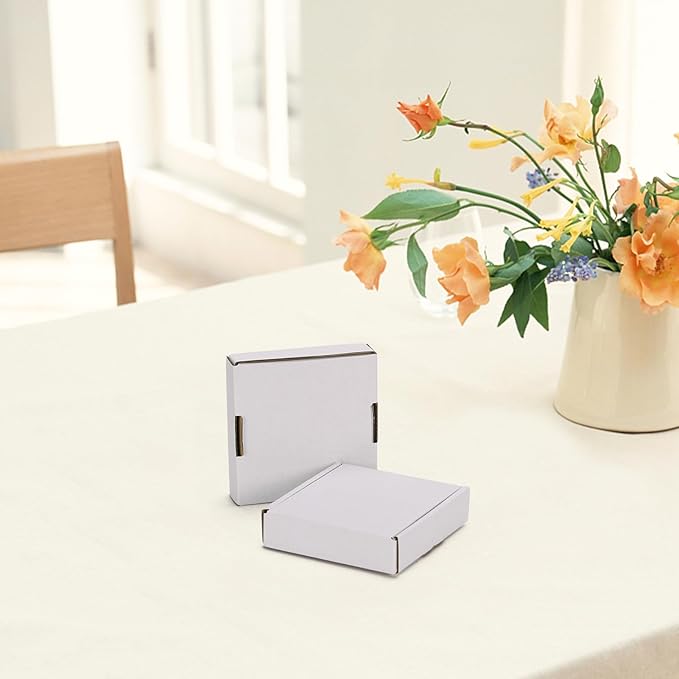 HORLIMER 4x4x1 inches Shipping Boxes Set of 50, White Corrugated Cardboard Box Literature Mailer
