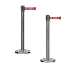 Crowd Control Warehouse CCW Series RBB-150 - Set of 2 Stanchion Retractable Belt Barriers - 16 Foot, RED"Authorized Access ONLY" White Letter Belt with Satin Stainless Steel Post - Easy Assembly