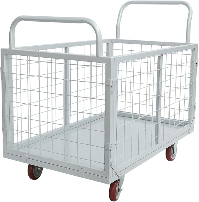 1800Lbs Platform Truck Cart with Cage, 4-in-1 Heavy Duty Cart Utility Cart with 4 Wheels for Warehouses and Logistics Centers 38.39 x 23.62 x 20.79 Inch