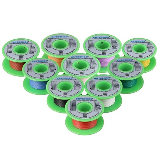 BNTECHGO 28 Gauge Silicone Wire Kit 10 Color Each 25 ft Flexible 28 AWG Stranded Tinned Copper Wire