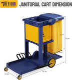 TUFFIOM Multifunctional Janitorial Cart with Key-Locking Cabinet,Cleaning Carts on Wheels,with 15 Gallon Collection Bag,500 lbs Capacity, Yellow&Blue