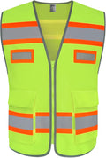 TCCFCCT Safety Vest for Men Women with Pockets High Visibility Reflective Vest for Safety, Work Vest with Fluorescent Orange Extend Edge, Meets ANSI/ISEA Standards, Yellow, L