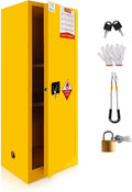 48 Gallon Yellow Flammable Storage Cabinet, Fireproof Steel Chemical Storage Locker with Adjustable Shelves, for Flammable Liquids, Industrial Use, Free Returns!