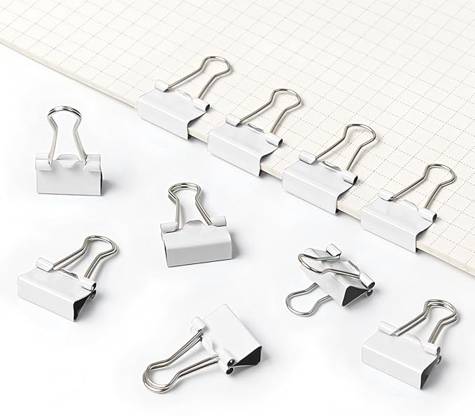 50 Pack Medium White Binder Clips 1 Inch (25 mm), Colored Paper Clamps, Middle Size Paper Clips for Office Home School Business 1"