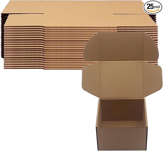 6x5x4 inch Shipping Boxes Pack of 25, Brown Corrugated Cardboard Box Mailer Boxes for Packaging Small Business Shipping，Recyclable Moving Storage Mailing Boxes Bulk Book Literature Gift Giving
