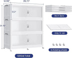 360QT Extra Large Stackable Storage Bins with Lid & Wheels & Doors, 90Gal Foldable Collapsible Closet Organizers, Plastic Cabinet Box Container Drawer for Home Kitchen Bedroom, 3Pack White