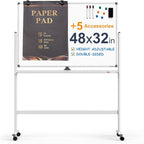 Large Dry-Erase Rolling Magnetic Whiteboard - 48 x 32 Inches Dry Erase Board with Stand Height Adjust Double Sides Mobile White Board Easel on Wheels with 25 Sheets Paper Pad Office, Home & Classroom