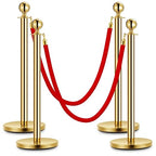 4PCS Gold Stanchion Post, 5 Ft Red Velvet Rope Stainless Steel Crowd Control Barriers Used for Theaters Parties Wedding Museums Exhibition