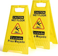 2 Pack Caution Wet Floor Sign, 24" Height, Bright Yellow, Double-Sided A-Frame Safety Caution Sign Commercial, Bilingual Caution Message