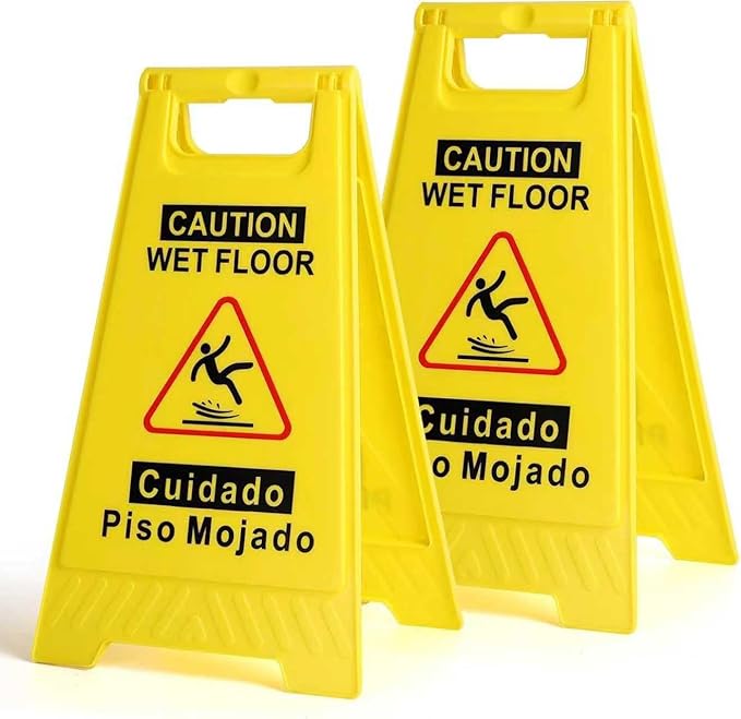 2 Pack Caution Wet Floor Sign, 24" Height, Bright Yellow, Double-Sided A-Frame Safety Caution Sign Commercial, Bilingual Caution Message