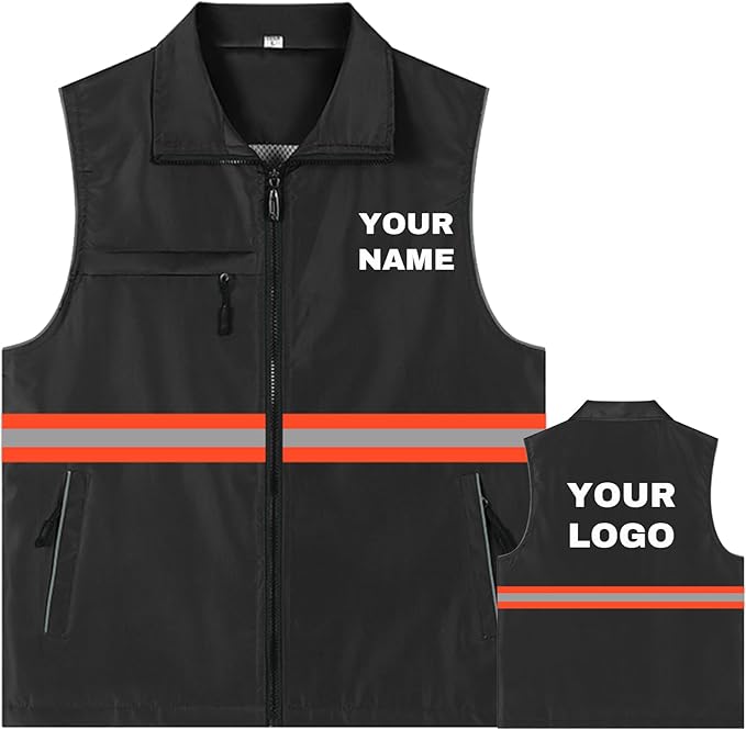 YOWESHOP Lightweight Zip-Up Safety Vest with Pockets for Outdoor Activities,Custom Logo Sleeveless Windbreaker