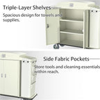 Heavy Duty Metal Housekeeping Janitorial Cart with Wheels,Silent Casters,Locking Large Capacity Cabinets,Cleaning cart for Housekeeping/Commercial Facility/Hotel/Stadium/School