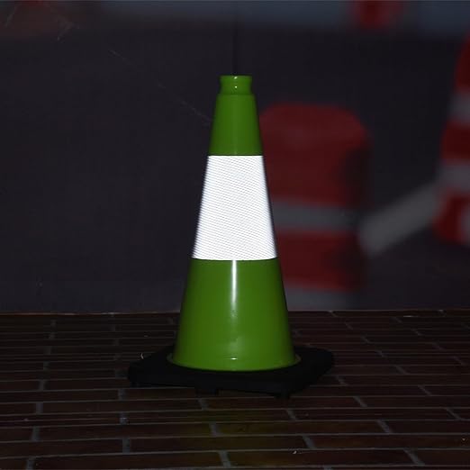 Fluorescent Orange/Green PVC Traffic Cones, Heavy Black Base Parking Lot Cone Structurally Stable Weatherproof Road Construction Safety Cones (8, Green, 18" Medium)