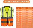 A-SAFETY Industrial Safety Vest, Hi Vis 9 Pockets High Visibility Zipper Front Reflective Safety Vest, Orange&Yellow Color Mixed, XL