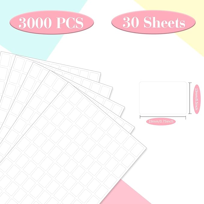 Starboling Color Coding Labels,3000 PCS 1/2" x 3/4" White Rectangular Label,for Garage Sale,Price Tags,File Folder Tabs