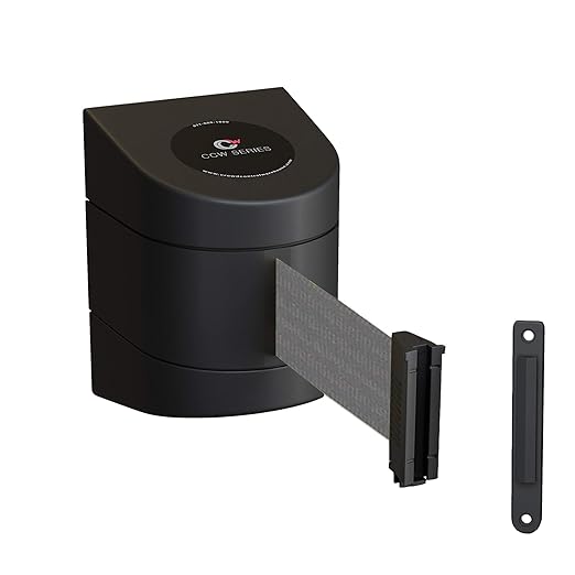 Crowd Control Warehouse - CCW Series WMB-220 Fixed Wall Mount Retractable Belt Barrier - 15 Foot, Dark Grey Belt with Black ABS Case