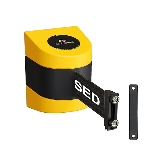 Crowd Control Warehouse - CCW Series WMB-220 Magnetic Wall Mount Retractable Belt Barrier - 15 Foot, Black with"This LINE Closed" White Letters Belt with Yellow ABS Case