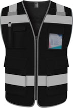 TCCFCCT Mesh Hi Vis Vest 5 Pockets High Visibility Reflective Safety Vest for Men Women, Neon Construction Vest with Horizontal Strip for Walkie-talkie and ID Card, Meets ANSI/ISEA Standards, Black, 3XL