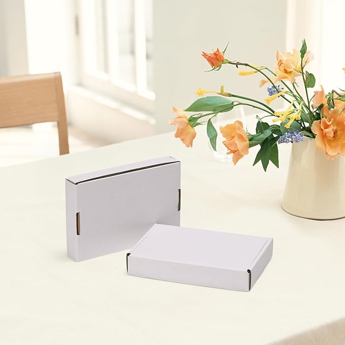 HORLIMER 6x4x1 inches Shipping Boxes Set of 50, White Corrugated Cardboard Box Literature Mailer
