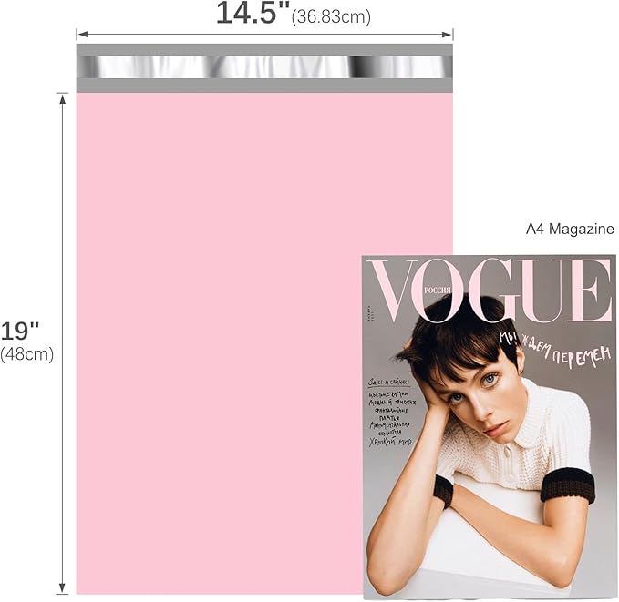 Fuxury Large Poly Mailers 14.5x19'' 100Pc, Waterproof Shipping Bags for Clothing, Strong Adhesive Mailers Poly Bags for Small Business Suppliers, Durable Shipping Envelopes Mailing Bags Light Pink