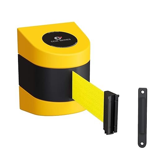 Crowd Control Warehouse - CCW Series WMB-220 Fixed Wall Mount Retractable Belt Barrier - 15 Foot, Fluorescent Yellow Belt with Yellow ABS Case